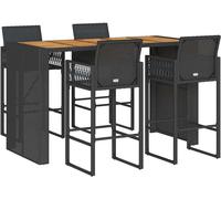 vidaXL Ensemble bar de jardin 5 pièces sans coussins noir Poly rotin acacia
