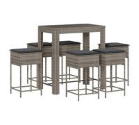 vidaXL Ensemble bar de jardin 7 pièces avec coussins Gris Poly rotin
