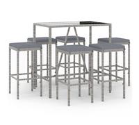 vidaXL Ensemble bar de jardin 7 pièces avec coussins Gris poly rotin