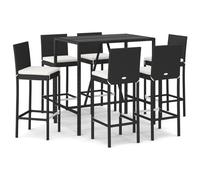 vidaXL Ensemble bar de jardin 7 pièces avec coussins noir Poly rotin