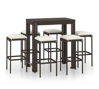 vidaXL Ensemble bar de jardin 7 pièces avec coussins Poly rotin brun