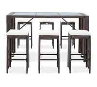 vidaXL Ensemble bar de jardin 7 pièces avec coussins Poly rotin brun