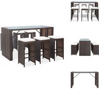 vidaXL Ensemble bar de jardin 7 pièces avec coussins Poly rotin brun - Ensemble de meubles de jardin