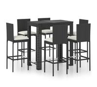 vidaXL Ensemble bar de jardin 7 pièces en poly rotin avec coussins Noir
