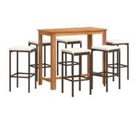 vidaXL Ensemble bar de jardin 7 pièces brun bois massif acacia et poly rotin