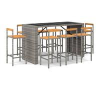 vidaXL Ensemble bar de jardin 7 pièces - Gris - poly rotin & bois massif acacia