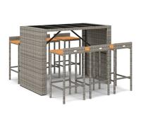 vidaXL Ensemble bar de jardin 7 pièces gris Poly rotin & bois massif acacia