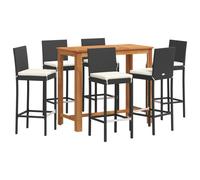 vidaXL Ensemble bar de jardin 7 pièces 6 personnes Noir bois massif acacia et poly rotin