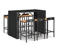 vidaXL Ensemble bar de jardin 7 pièces noir Poly rotin & bois massif acacia