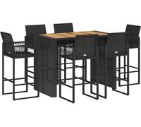 vidaXL Ensemble bar de jardin 7 pièces sans coussins noir poly rotin acacia