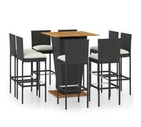 vidaXL Ensemble bar de jardin 9 pièces avec coussins Poly rotin noir