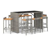 vidaXL Ensemble bar de jardin 9 pièces gris Poly rotin & bois massif acacia