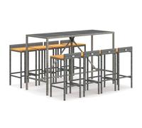 vidaXL Ensemble bar de jardin 9 pièces gris Poly rotin & bois massif acacia