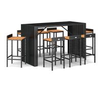 vidaXL Ensemble bar de jardin 9 pièces noir Poly rotin & bois massif acacia