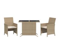 vidaXL Ensemble Bistro 3 pièces avec coussins Beige Poly Rattan