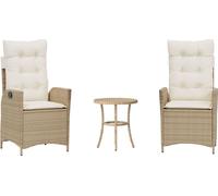 vidaXL Ensemble Bistro 3 pièces avec coussins Beige Poly Rattan