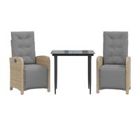 vidaXL Ensemble Bistro 3 pièces avec coussins Beige Poly Rattan