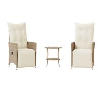 vidaXL Ensemble bistro 3 pièces avec coussins Beige en Poly Rattan