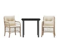 vidaXL Ensemble Bistro 3 pièces avec coussins Beige Poly Rattan