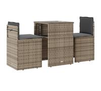 vidaXL Ensemble Bistro 3 pièces avec coussins Beige Poly Rattan