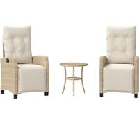 vidaXL Ensemble Bistro 3 pièces avec coussins Beige Poly Rattan