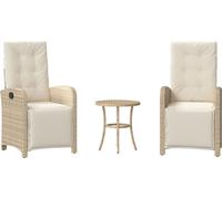 vidaXL Ensemble Bistro 3 pièces avec coussins Beige Poly Rattan