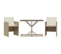 vidaXL Ensemble Bistro 3 pièces avec coussins Beige Poly Rattan