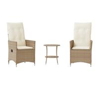 vidaXL Ensemble bistro 3 pièces avec coussins – Résine tressée (Poly Rattan) Beige