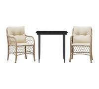 vidaXL Ensemble Bistro 3 pièces avec coussins Beige Poly Rattan