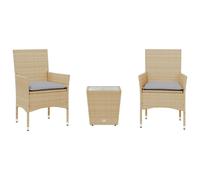 vidaXL Ensemble bistro 3 pièces avec coussins – poly rotin et verre, Beige
