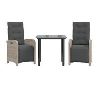 vidaXL Ensemble Bistro 3 pièces avec coussins gris clair Poly rotin