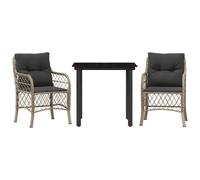 vidaXL Ensemble Bistro 3 pièces avec coussins gris clair Poly rotin