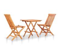 vidaXL Ensemble Bistro 3 pièces avec coussins Gris Motif à carreaux Bois massif Teck