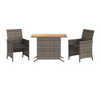 vidaXL Ensemble Bistro 3 pièces avec coussins Gris Poly Rattan