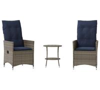 vidaXL Ensemble Bistro 3 pièces avec coussins Gris Poly Rattan