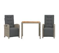 vidaXL Ensemble Bistro 3 pièces avec coussins Gris Poly Rattan