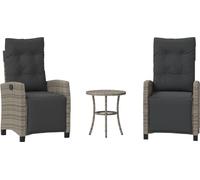 vidaXL Ensemble Bistro 3 pièces avec coussins Gris Poly Rattan