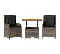 vidaXL Ensemble Bistro 3 pièces avec coussins Gris Poly Rattan