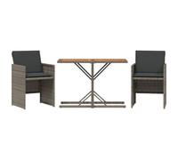 vidaXL Ensemble Bistro 3 pièces avec coussins Gris Poly Rattan