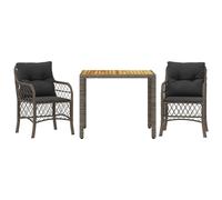 vidaXL Ensemble Bistro 3 pièces avec coussins Gris Poly Rattan