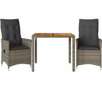 vidaXL Ensemble Bistro 3 pièces avec coussins Gris Poly Rattan
