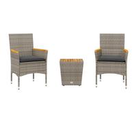 vidaXL Ensemble Bistro 3 pièces avec coussins Gris Poly rotin et verre