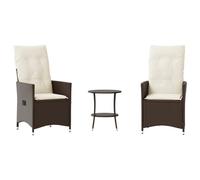 vidaXL Ensemble Bistro 3 pièces avec coussins Marron Poly Rattan