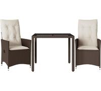 vidaXL Ensemble Bistro 3 pièces avec coussins Marron Poly Rattan