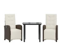 vidaXL Ensemble Bistro 3 pièces avec coussins Marron Poly Rattan