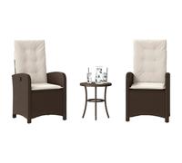 vidaXL Ensemble Bistro 3 pièces avec coussins Marron Poly Rattan
