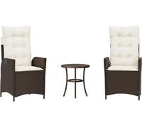 vidaXL Ensemble Bistro 3 pièces avec coussins Marron Poly Rattan