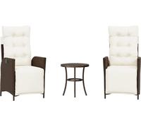 vidaXL Ensemble Bistro 3 pièces avec coussins Marron Poly Rattan