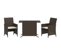 vidaXL Ensemble Bistro 3 pièces avec coussins – Poly Rattan Marron