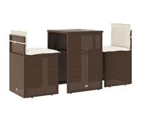 vidaXL Ensemble Bistro 3 pièces avec coussins Marron Poly Rattan